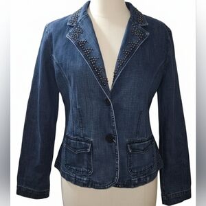 Women's Blue Denim Jacket with Studded Details